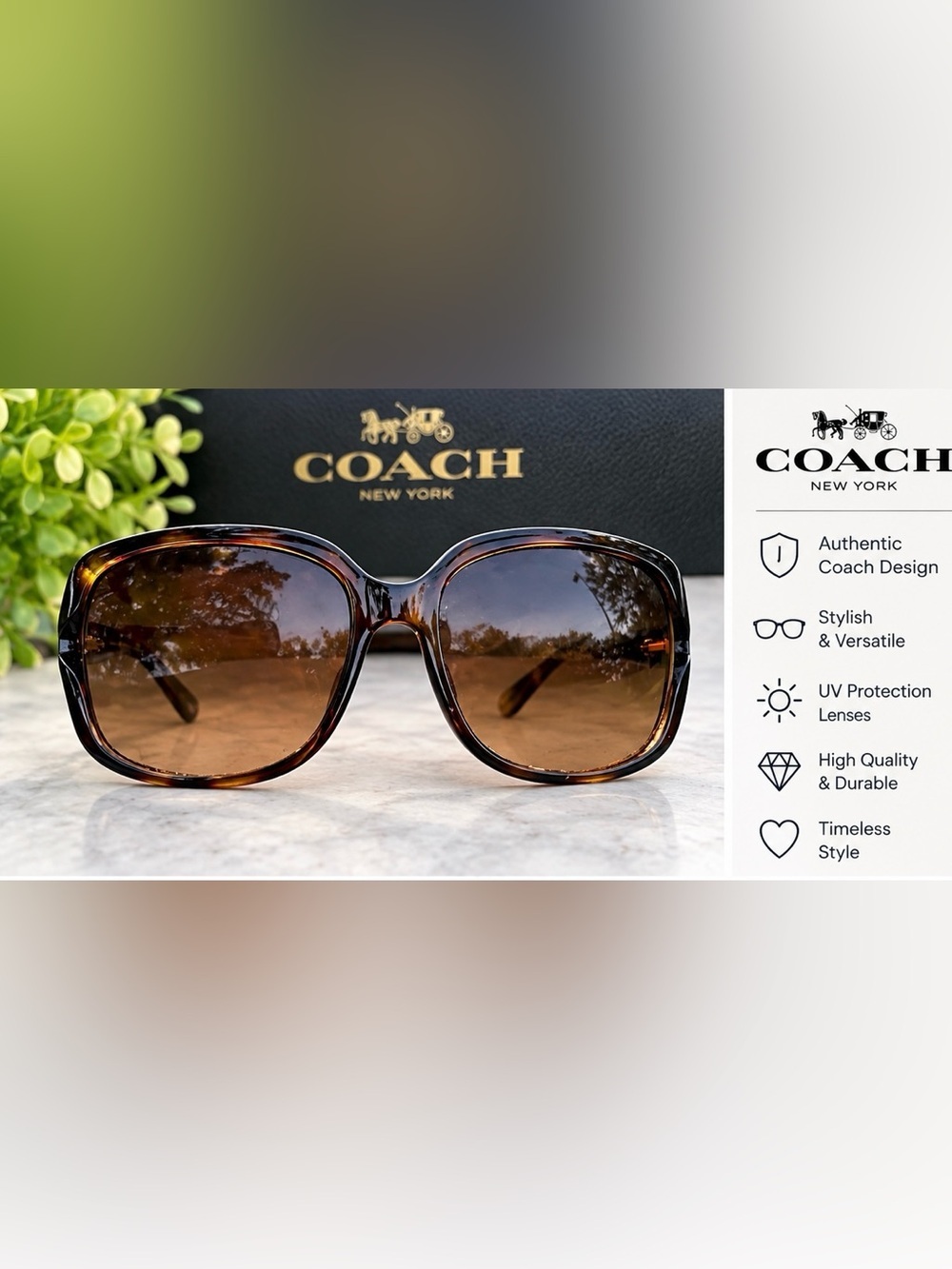 Coach Women's Tortoiseshell Frame Sunglasses with Brown Gradient Lenses